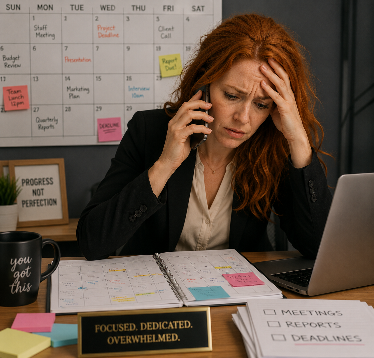 Stressed business woman with a full calendar